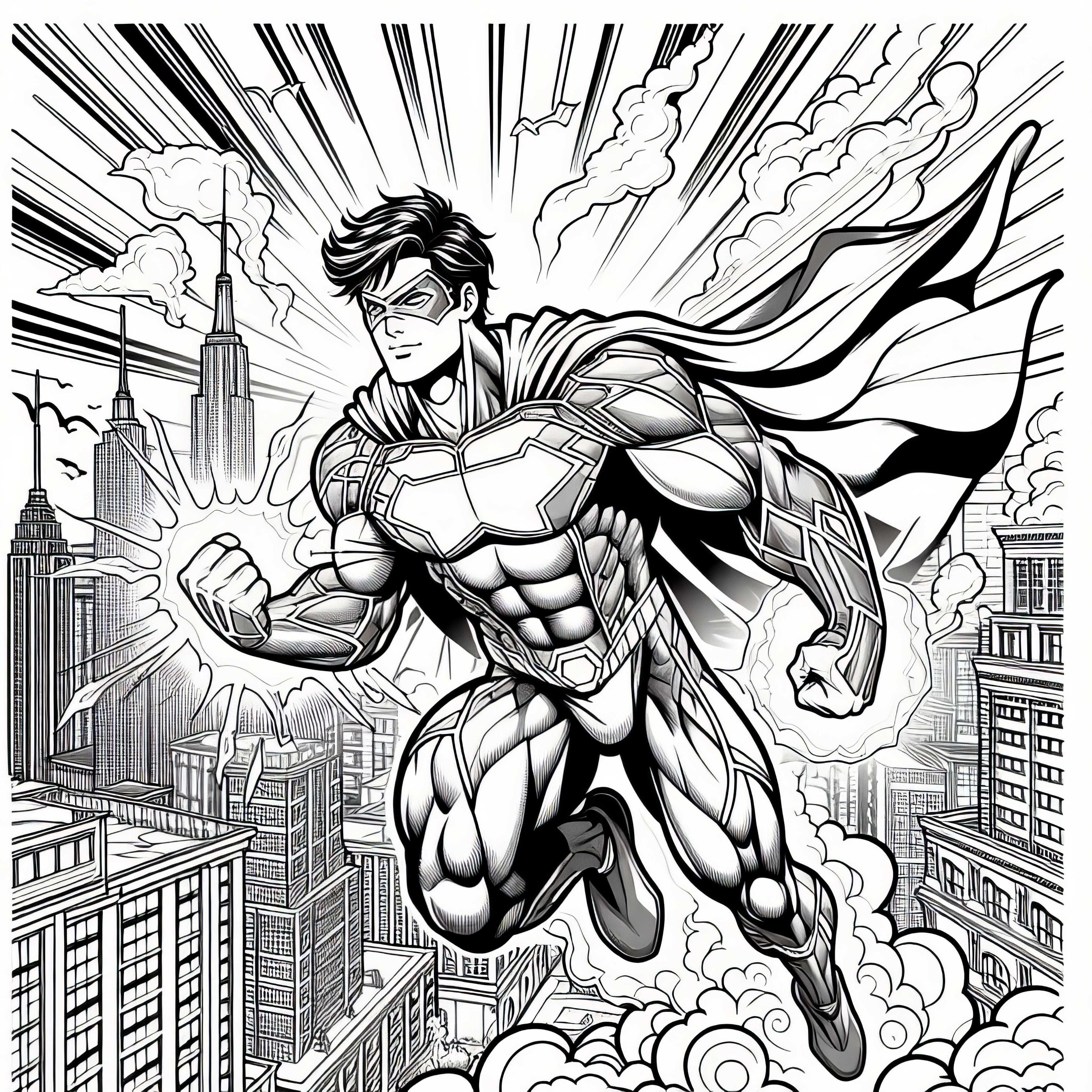 Super-héros en action - Page à colorier gratuite pour les garçons à partir de neuf ans