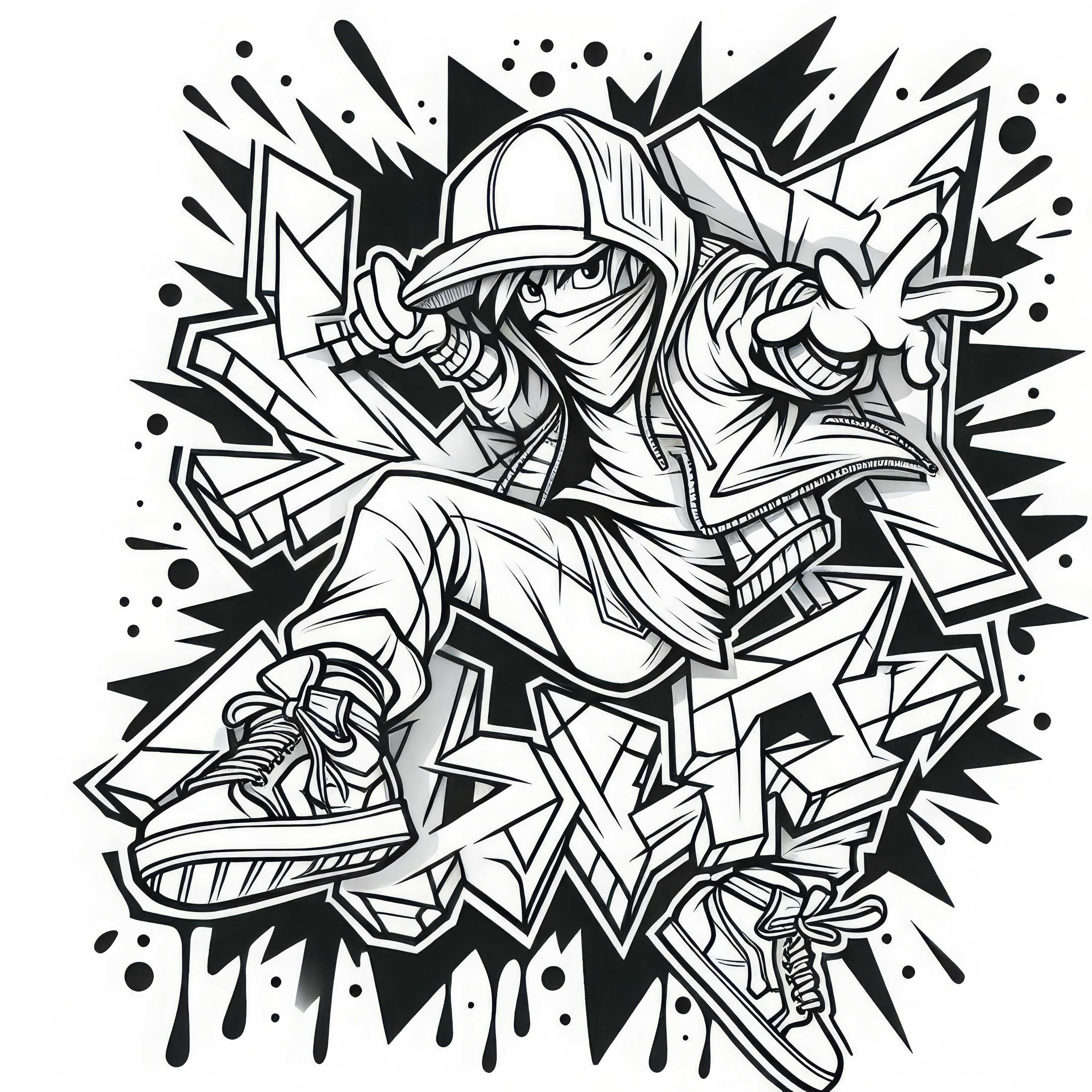 Téléchargez gratuitement un dessin de graffiti avec une figure dynamique à colorier pour les garçons de plus de douze ans