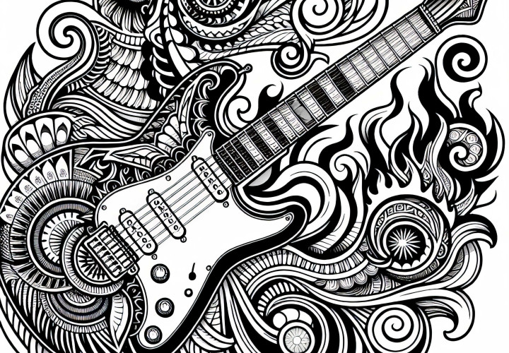 Guitare électrique avec motif comme modèle de coloriage pour les garçons de plus de douze ans
