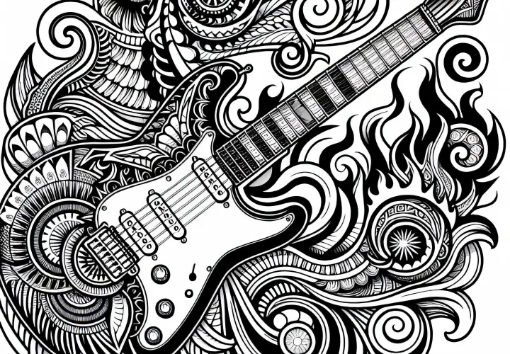 Guitare électrique avec motif comme modèle de coloriage pour les garçons de plus de douze ans
