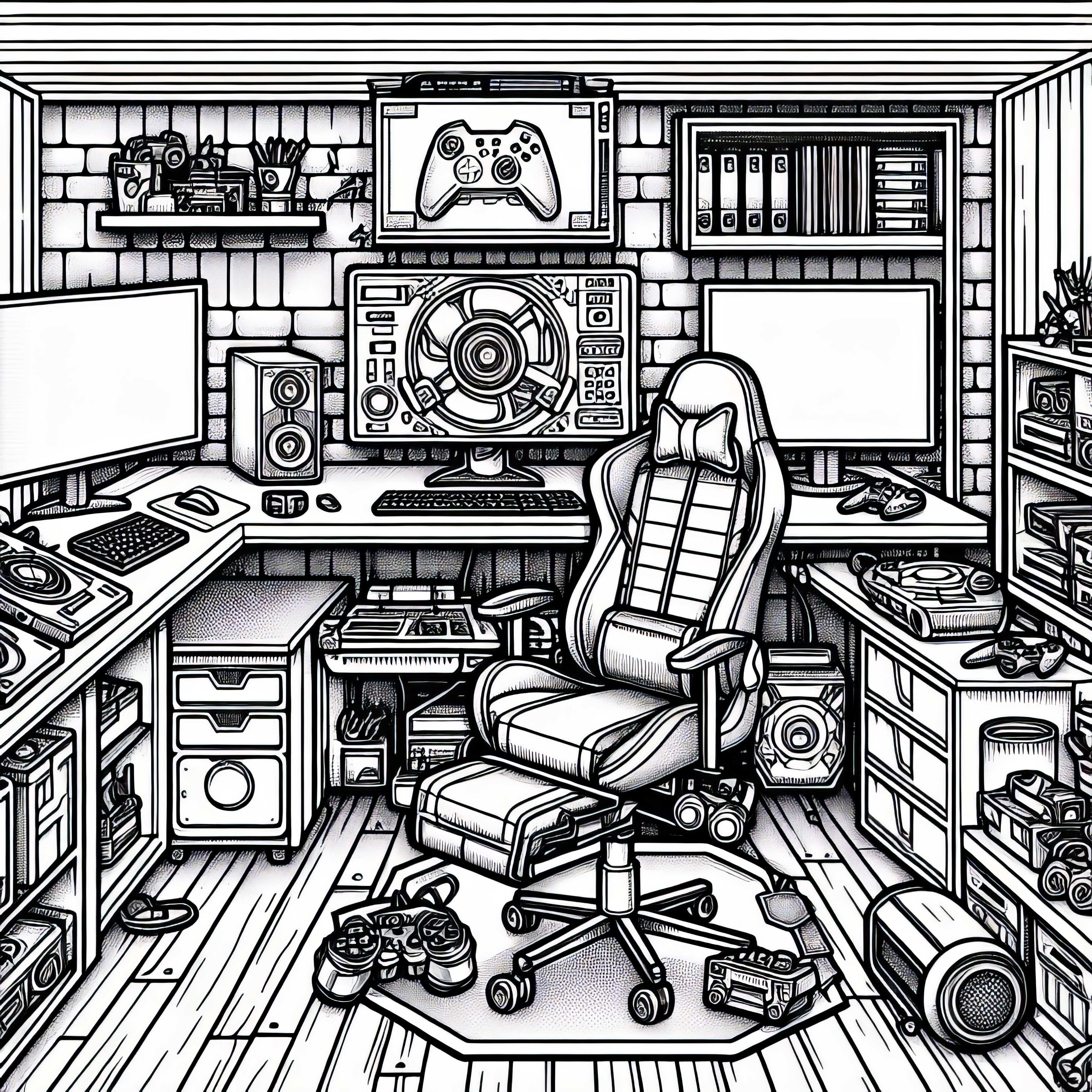 Modèle de coloriage de chambre de gamer moderne pour garçons à partir de douze ans gratuit