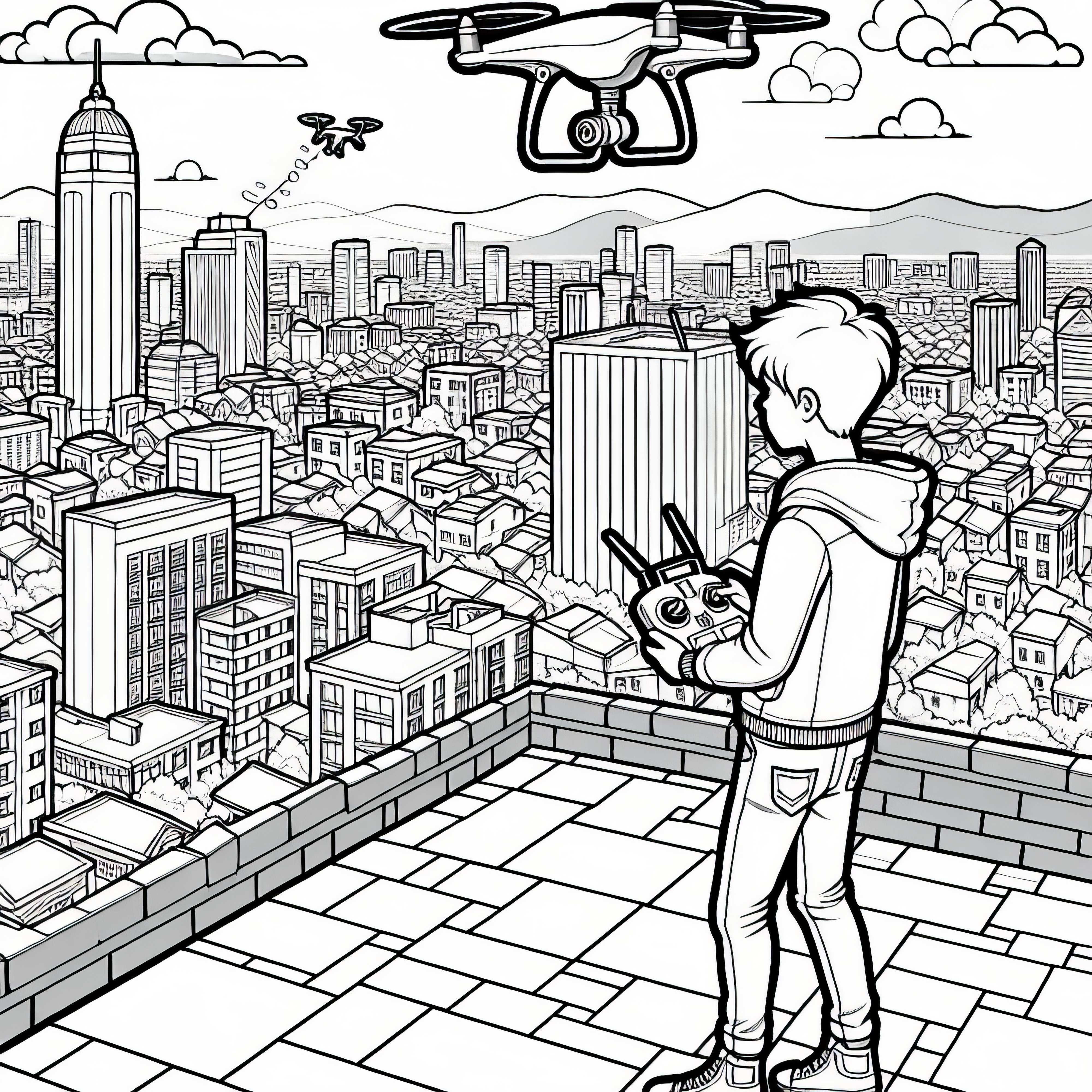 Garçon avec drone sur le toit - Dessin à colorier gratuit pour les garçons de plus de douze ans