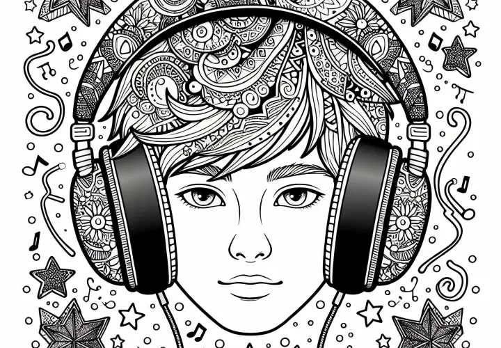 Modèle de coloriage Mandala avec des écouteurs pour garçons à partir de douze ans, gratuit