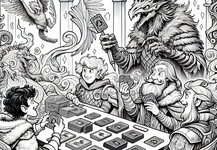 Jeu de cartes à collectionner tournoi avec des personnages fantastiques coloriage pour les garçons à partir de douze ans - Gratuit