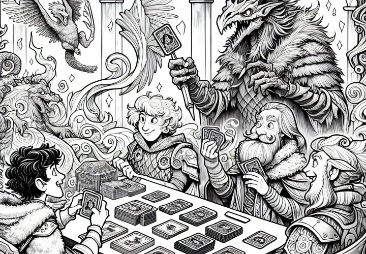 Jeu de cartes à collectionner tournoi avec des personnages fantastiques coloriage pour les garçons à partir de douze ans - Gratuit