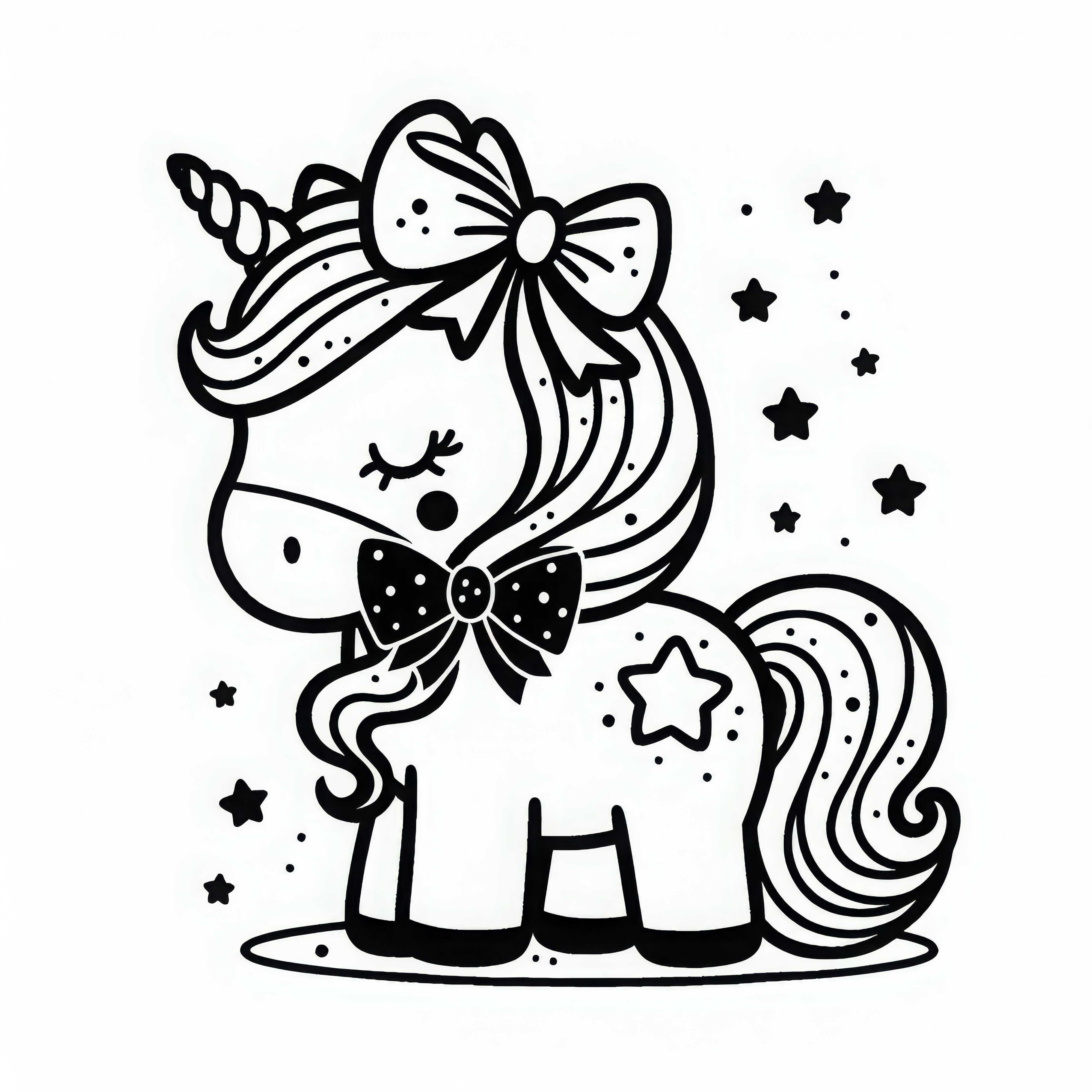 Licorne avec nœud - Image à colorier pour filles à partir de trois ans, gratuite