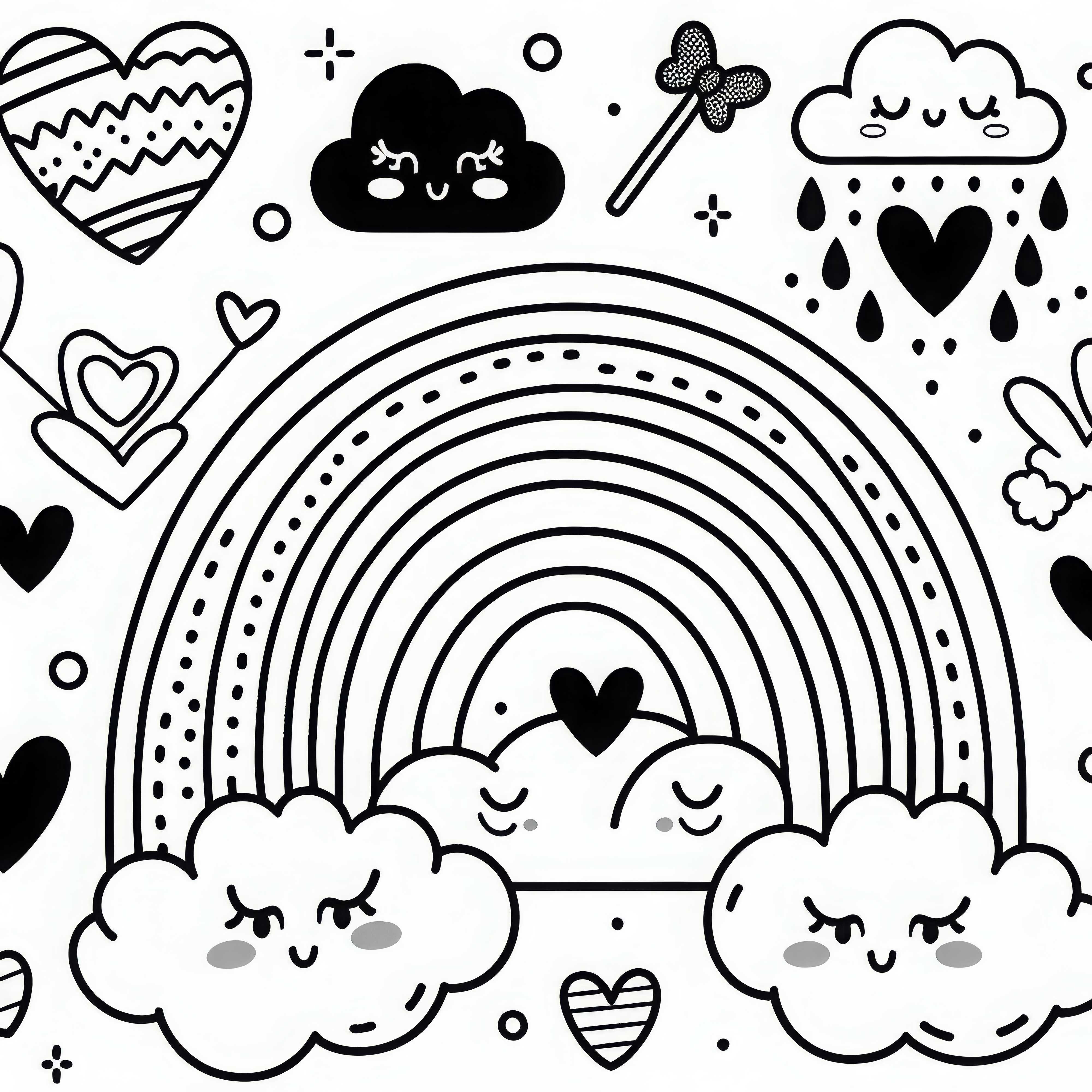 Coloriage de arc-en-ciel avec des nuages pour filles à partir de trois ans, gratuit