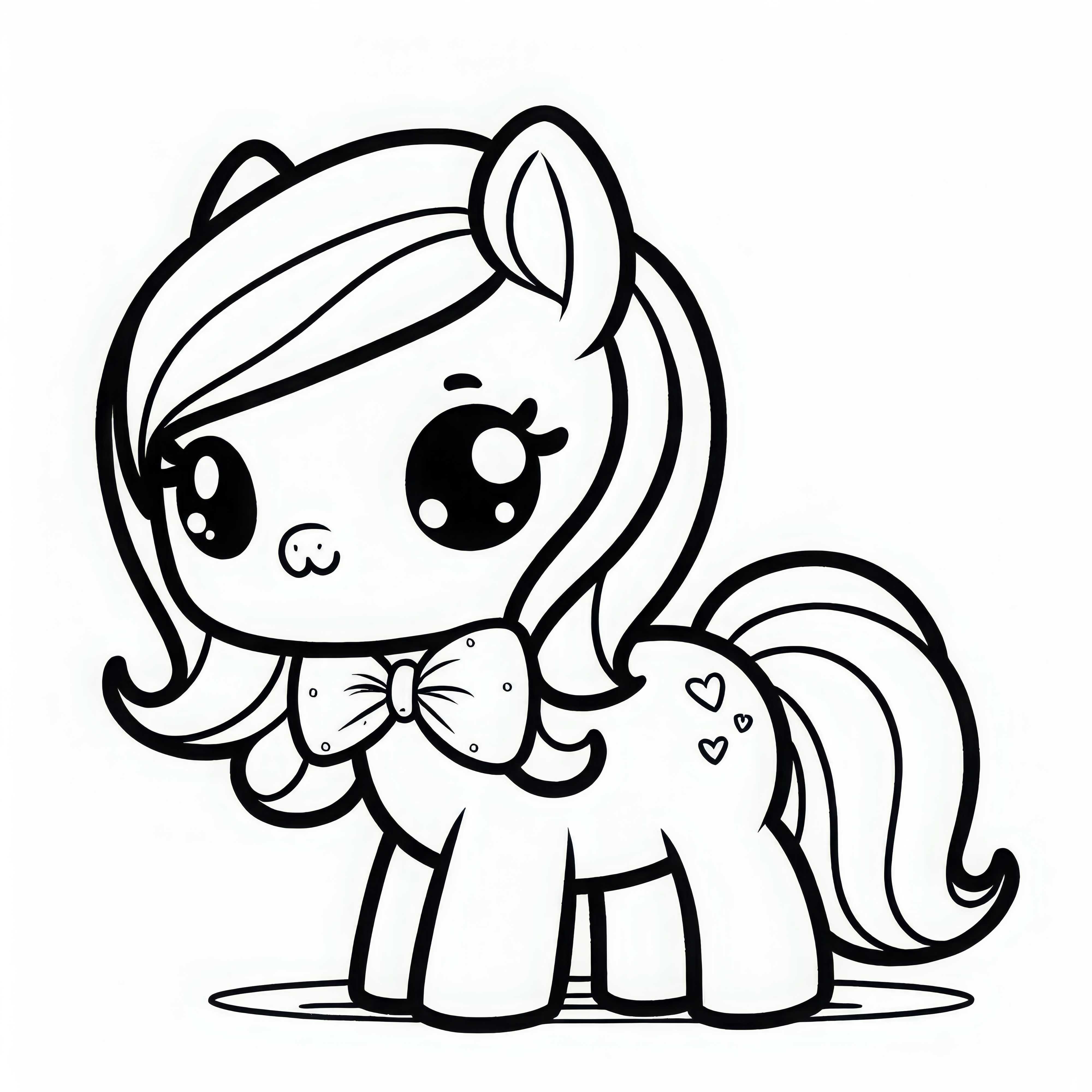 Petit poney avec un nœud - Image à colorier pour les filles à partir de trois ans, gratuite