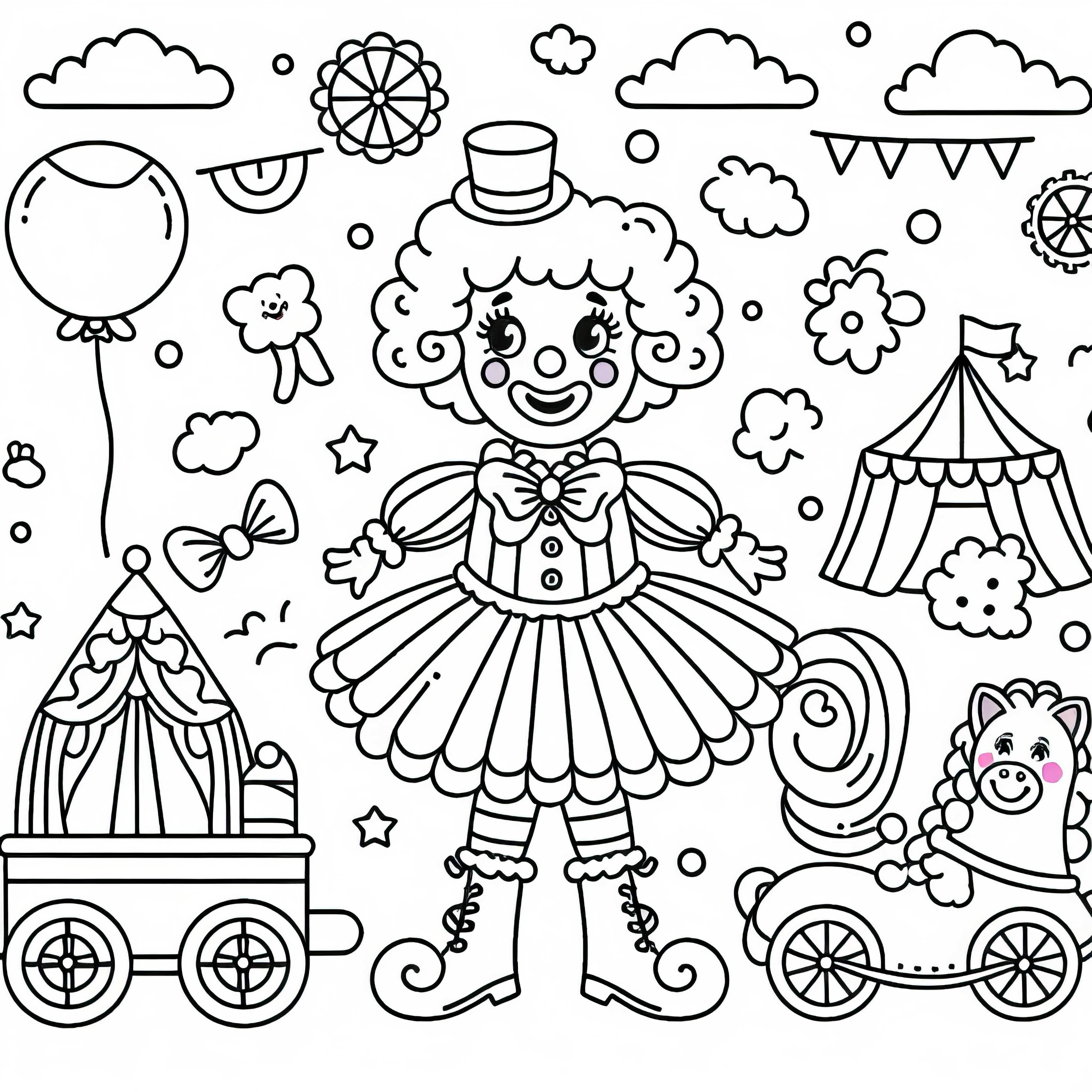 Cirque avec clown - Dessin à colorier pour les filles à partir de trois ans gratuitement