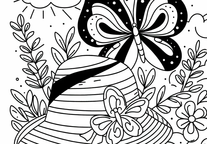 Papillon atterrit sur un chapeau - Dessin à colorier pour les filles à partir de trois ans gratuit