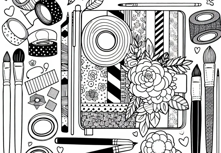 Kit de bricolage avec des washi tapes, des stylos, des pinceaux – Dessin à colorier pour filles à partir de neuf ans gratuit