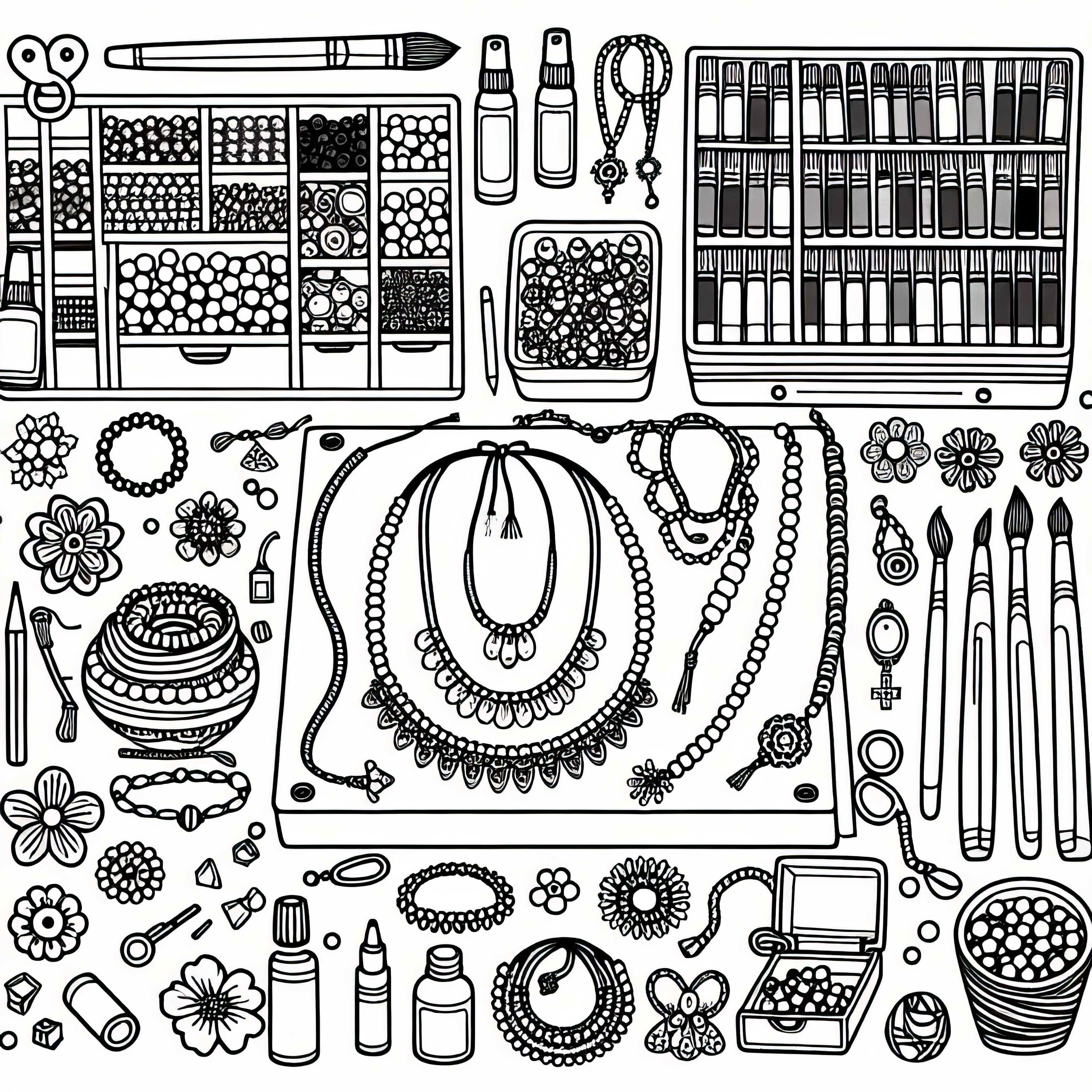 Atelier de bijoux DIY avec des chaînes et des perles – Image à colorier pour les filles à partir de neuf ans, gratuit
