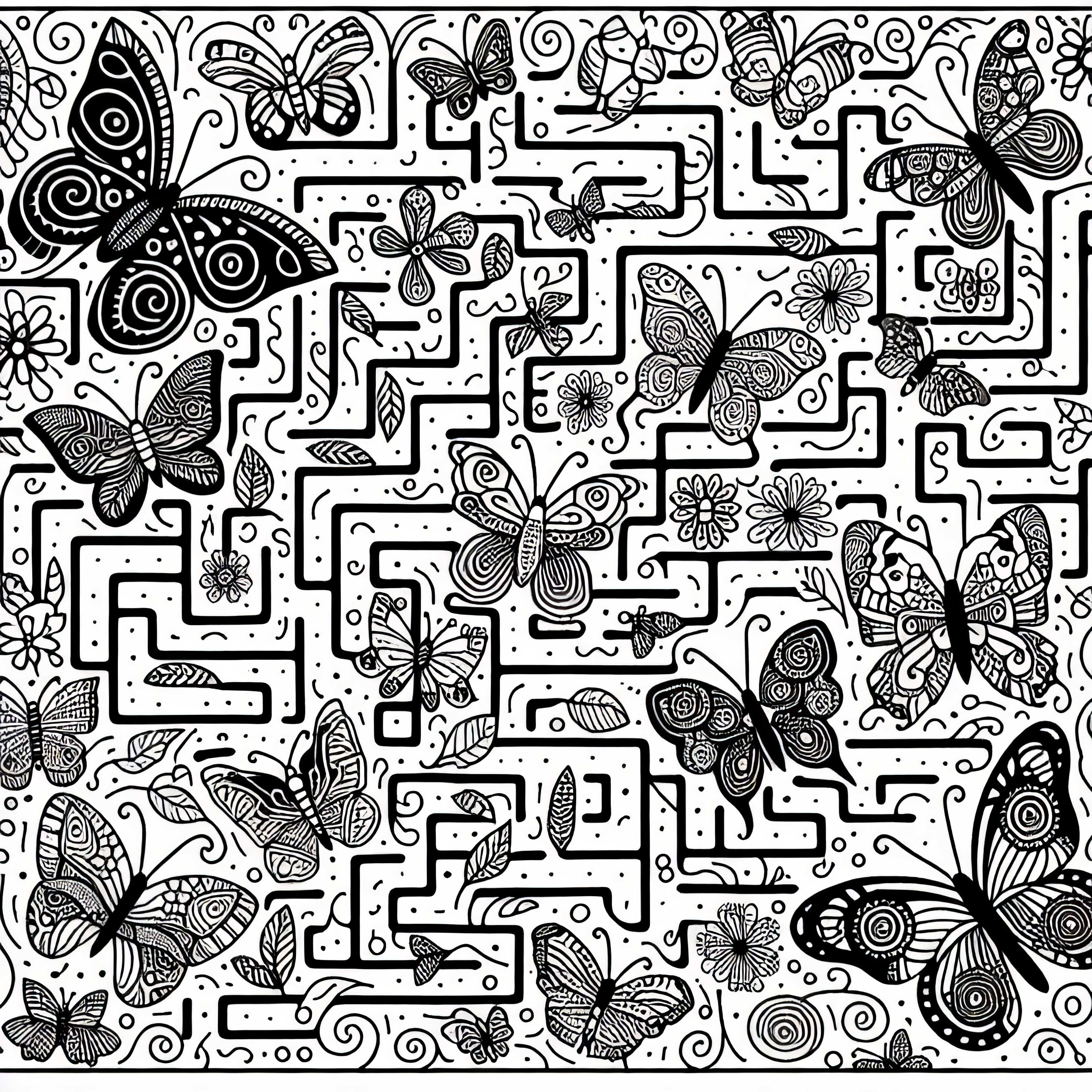 Labyrinthe avec des papillons - Dessin à colorier pour les filles à partir de neuf ans - Gratuit
