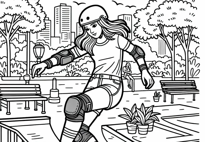 Skateuse avec casque - Dessin à colorier pour filles à partir de neuf ans gratuit