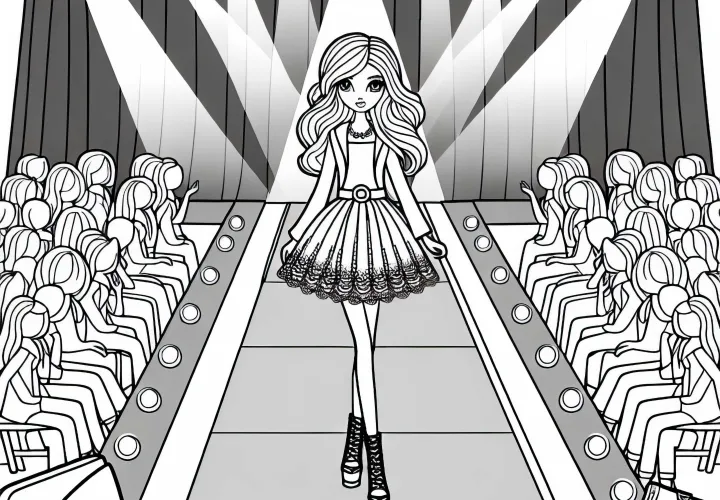Modèle sur le podium - Feuille de coloriage pour les filles à partir de neuf ans - Gratuit