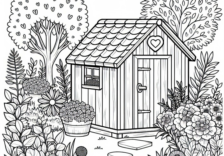 Modèle de coloriage de maison de jardin pour les filles à partir de neuf ans – Téléchargez gratuitement