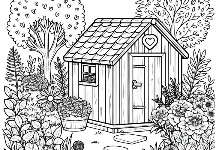 Modèle de coloriage de maison de jardin pour les filles à partir de neuf ans – Téléchargez gratuitement