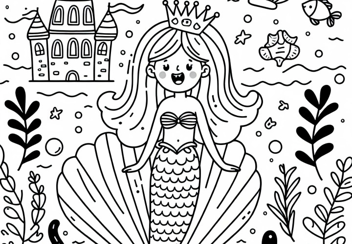 Siren avec couronne - Image à colorier pour les filles à partir de six ans gratuit