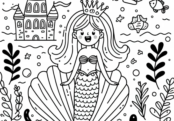 Siren avec couronne - Image à colorier pour les filles à partir de six ans gratuit