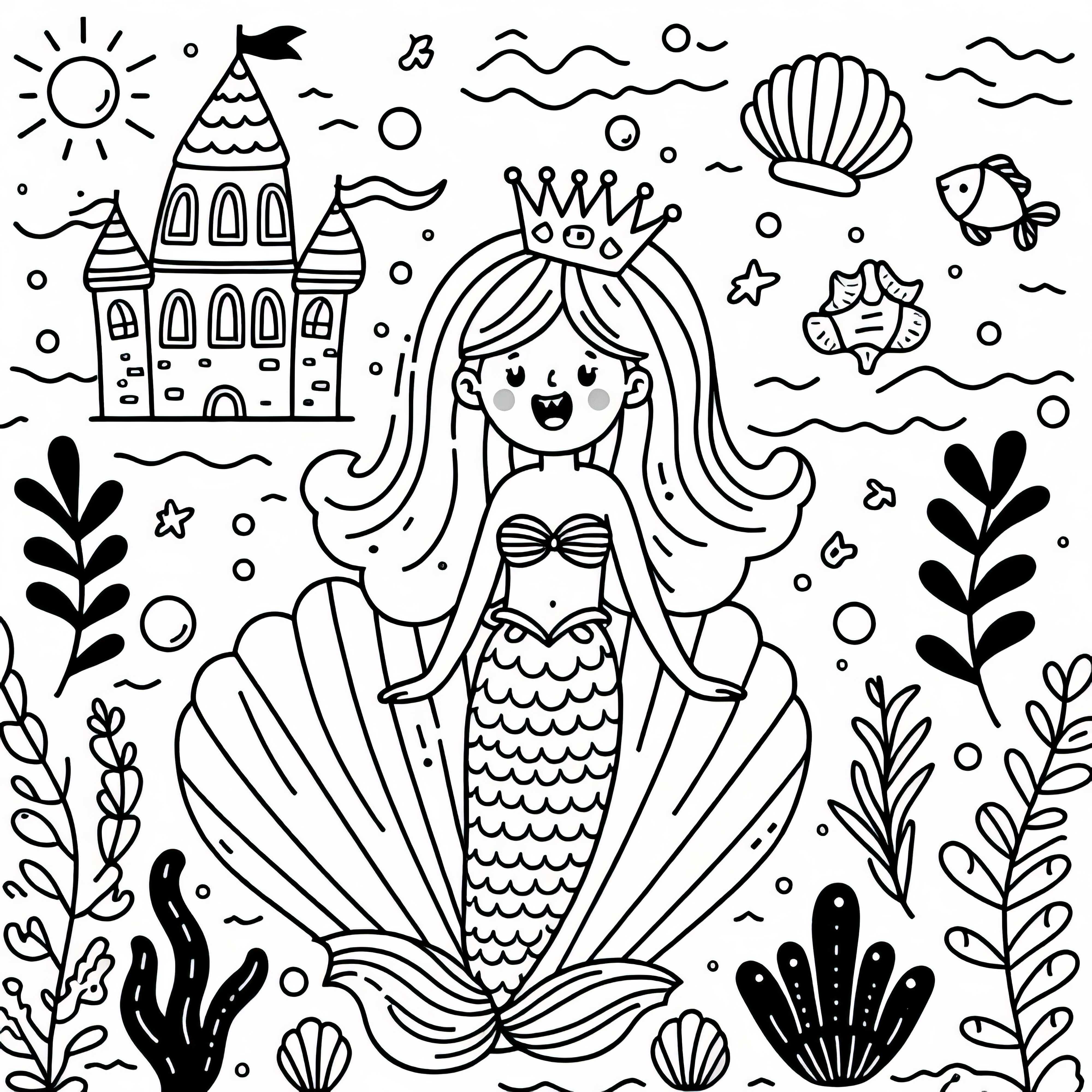 Fée des mers avec couronne – Coloriage gratuit pour les filles à partir de six ans