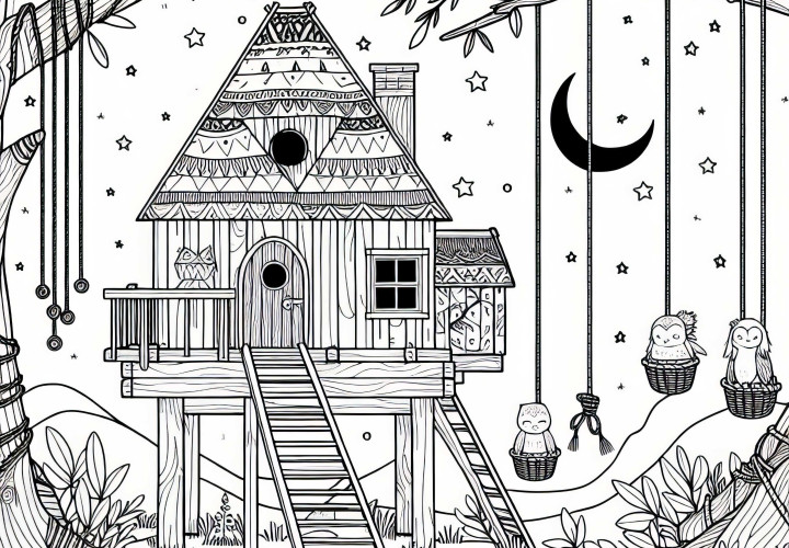 Image à colorier du Magic Tree House pour les filles à partir de six ans, gratuit