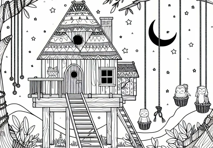 Image à colorier du Magic Tree House pour les filles à partir de six ans, gratuit