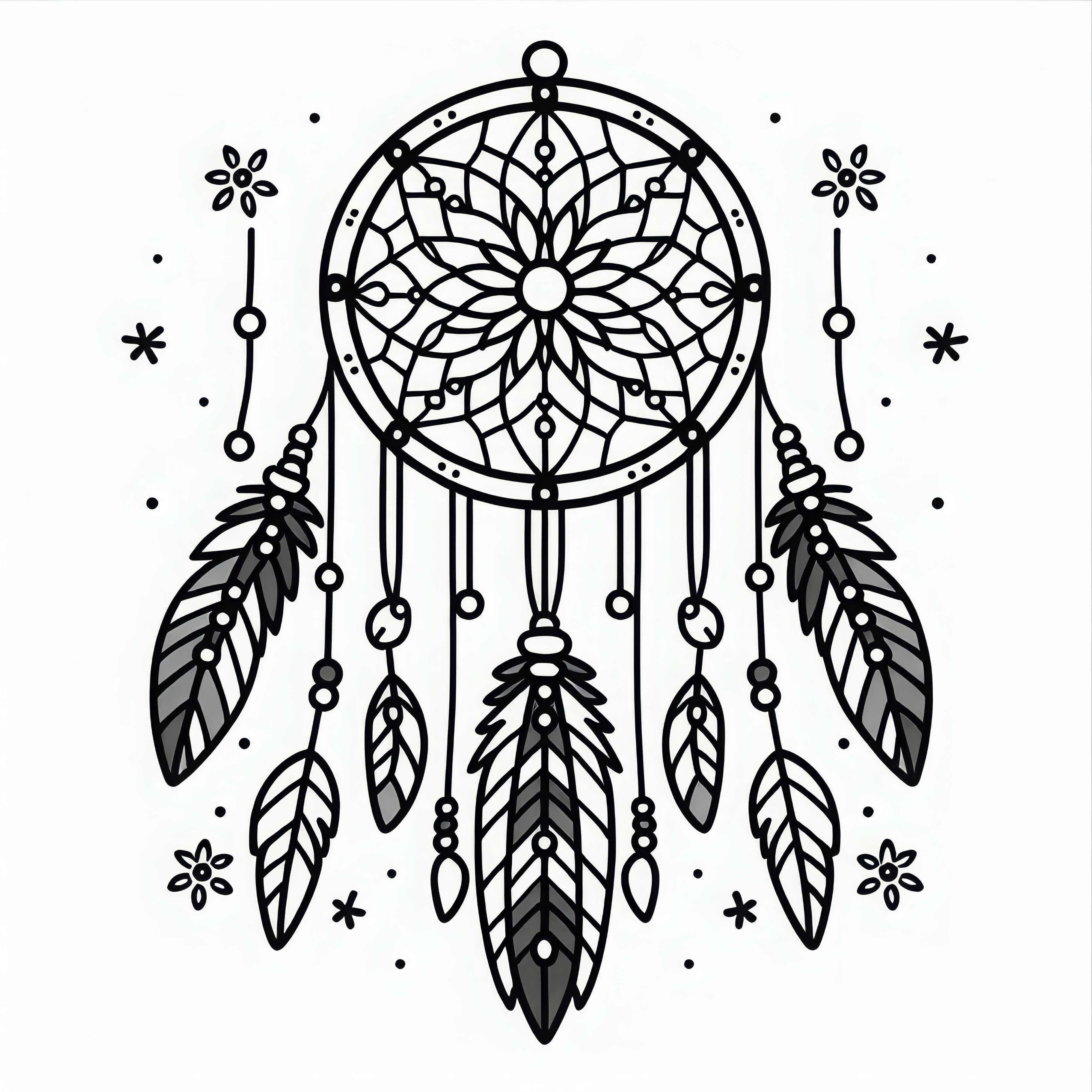 Attrape-rêves avec plumes - Dessin à colorier gratuit pour filles à partir de six ans