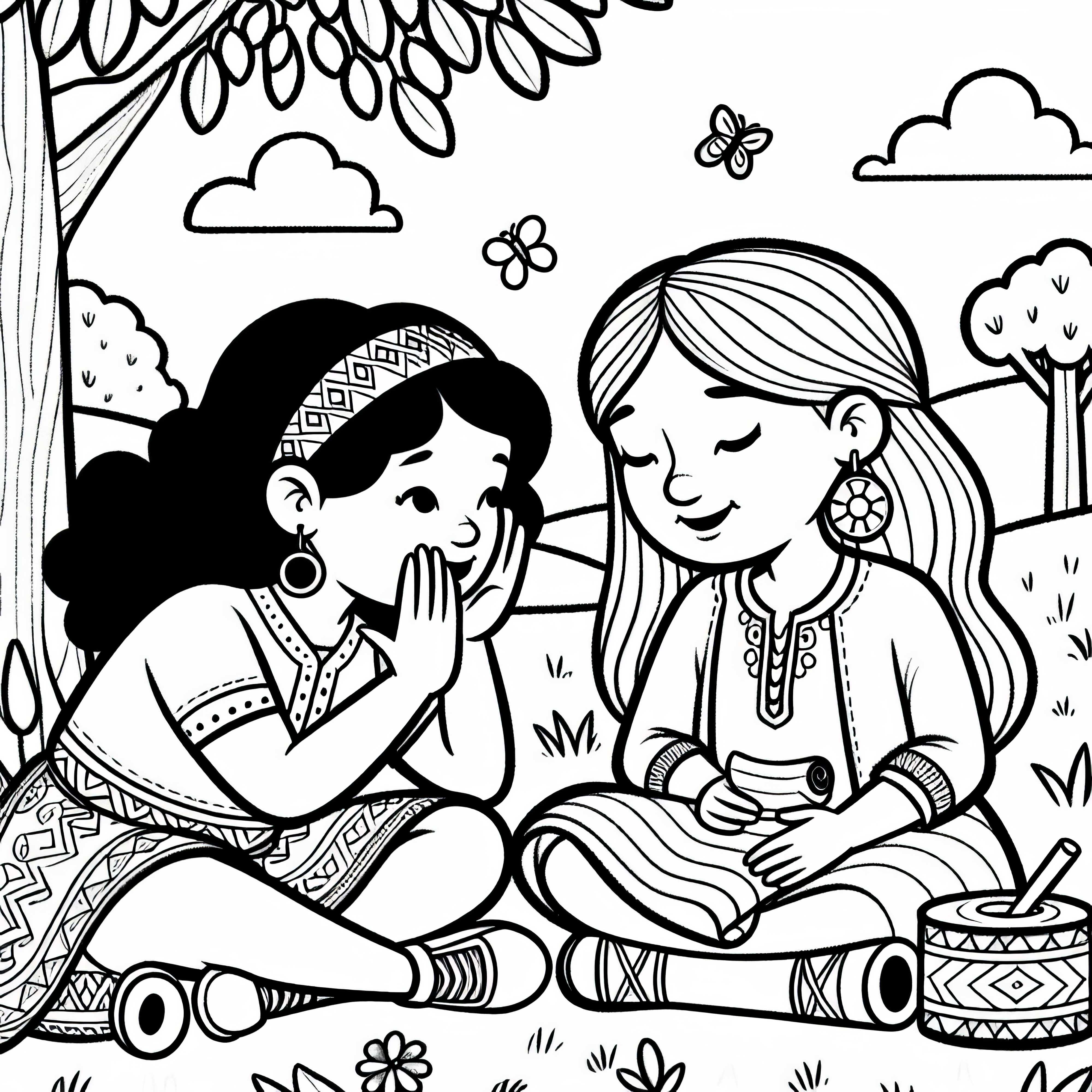 Deux amies échangent des messages secrets - Dessin à colorier gratuit pour les filles à partir de six ans
