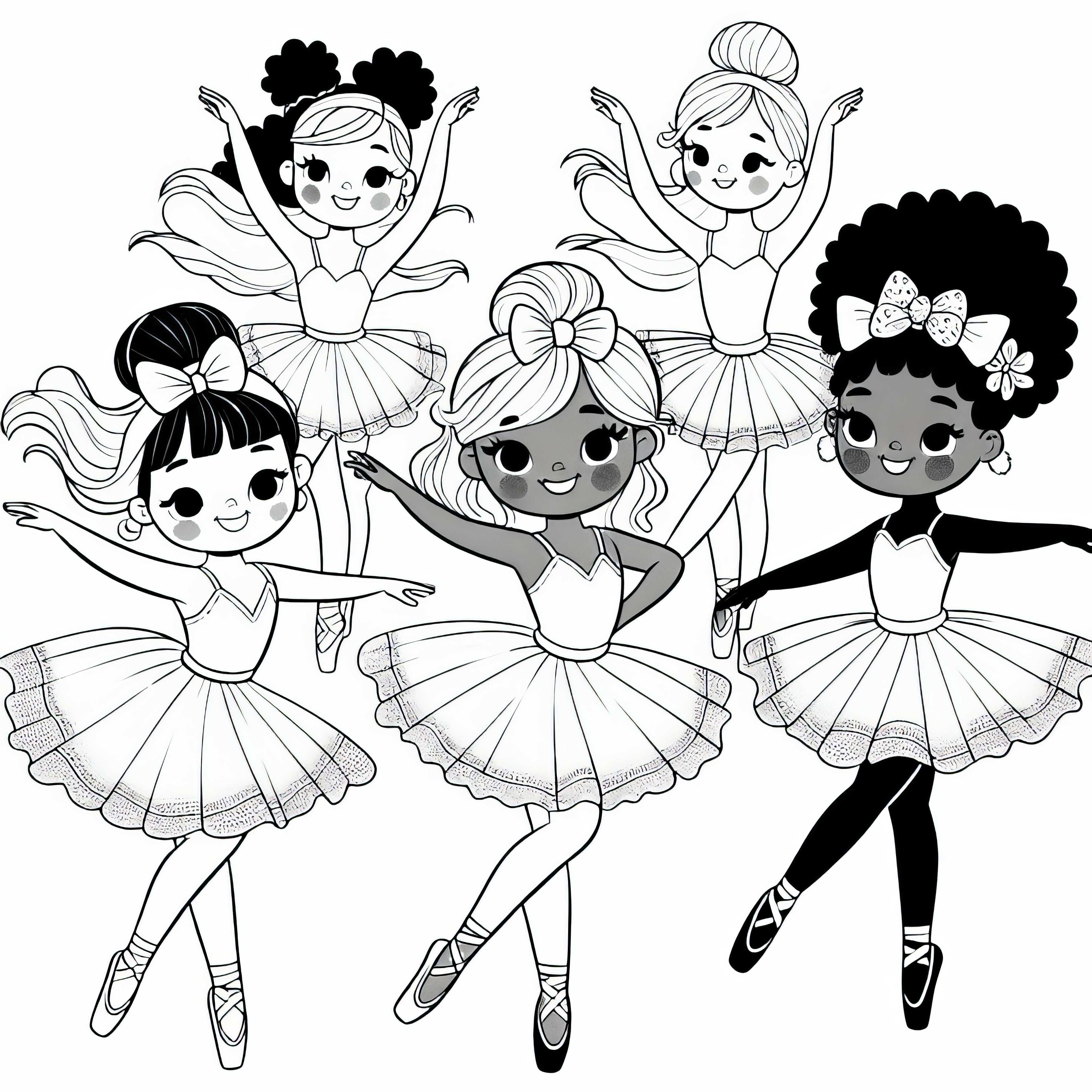 Scène de danse avec tutu et nœud - Modèle à colorier pour filles à partir de six ans gratuit