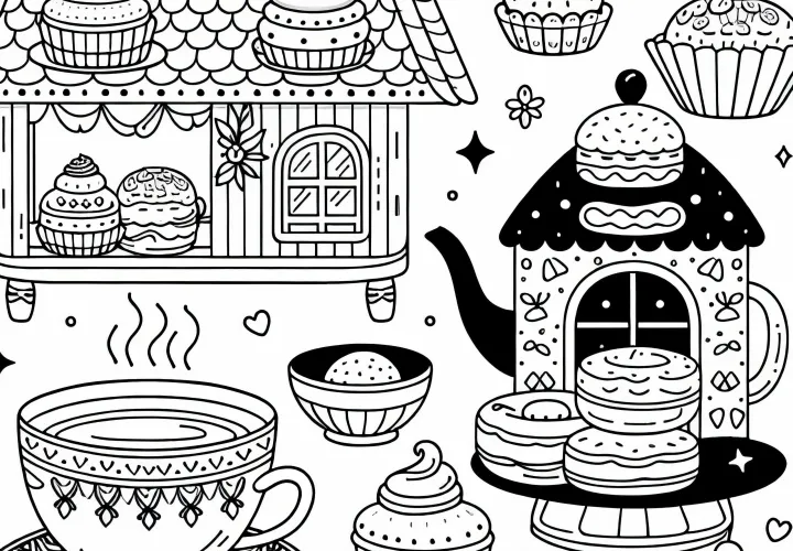 Thé avec des biscuits – Dessin à colorier gratuit pour les filles à partir de six ans