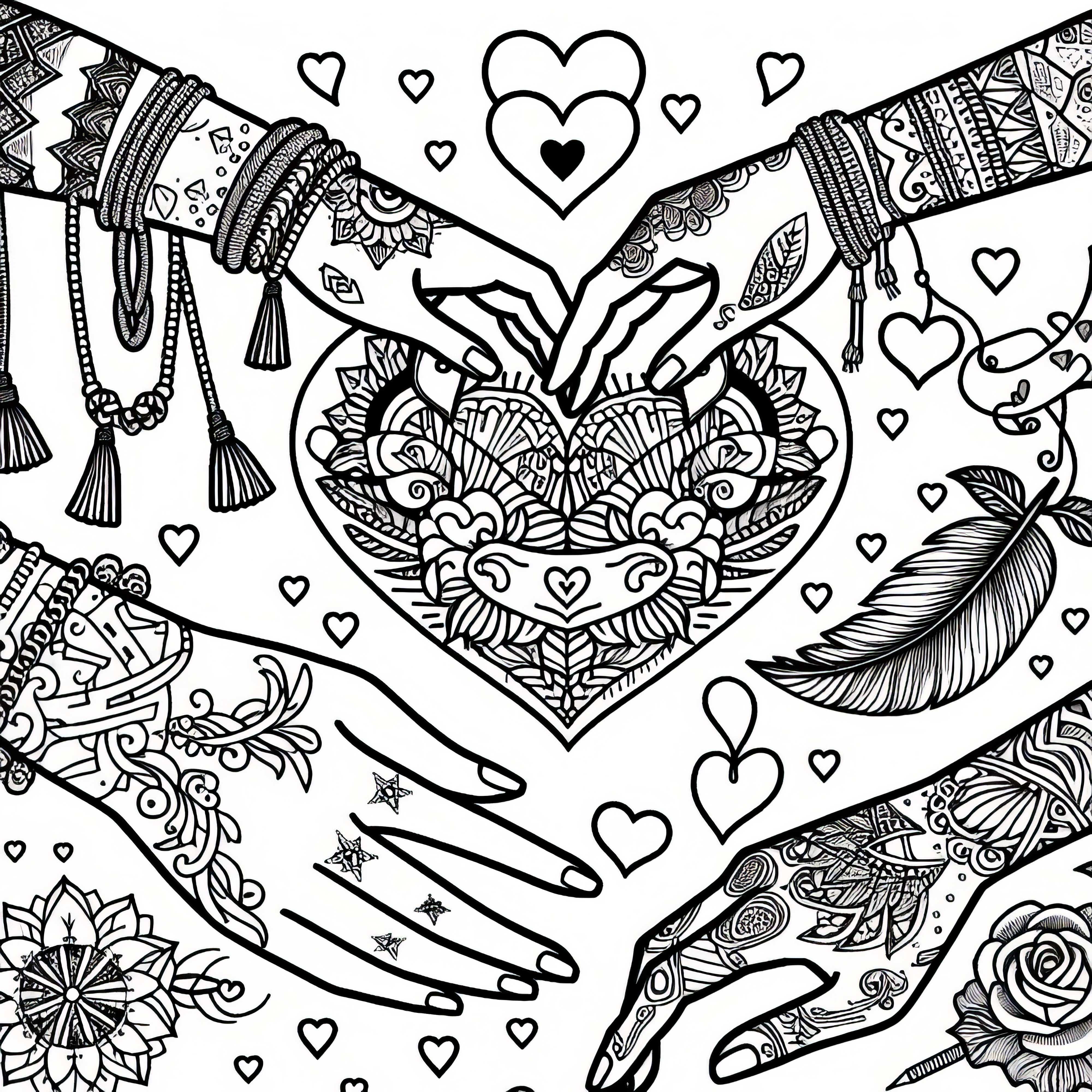 Symbole d'amitié et tatouages de cœur : Dessin à colorier pour les filles de plus de douze ans