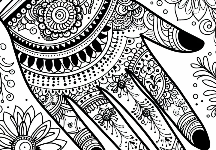 Main avec motif au henné - Modèle à colorier pour filles de plus de douze ans - Dessin à colorier gratuit
