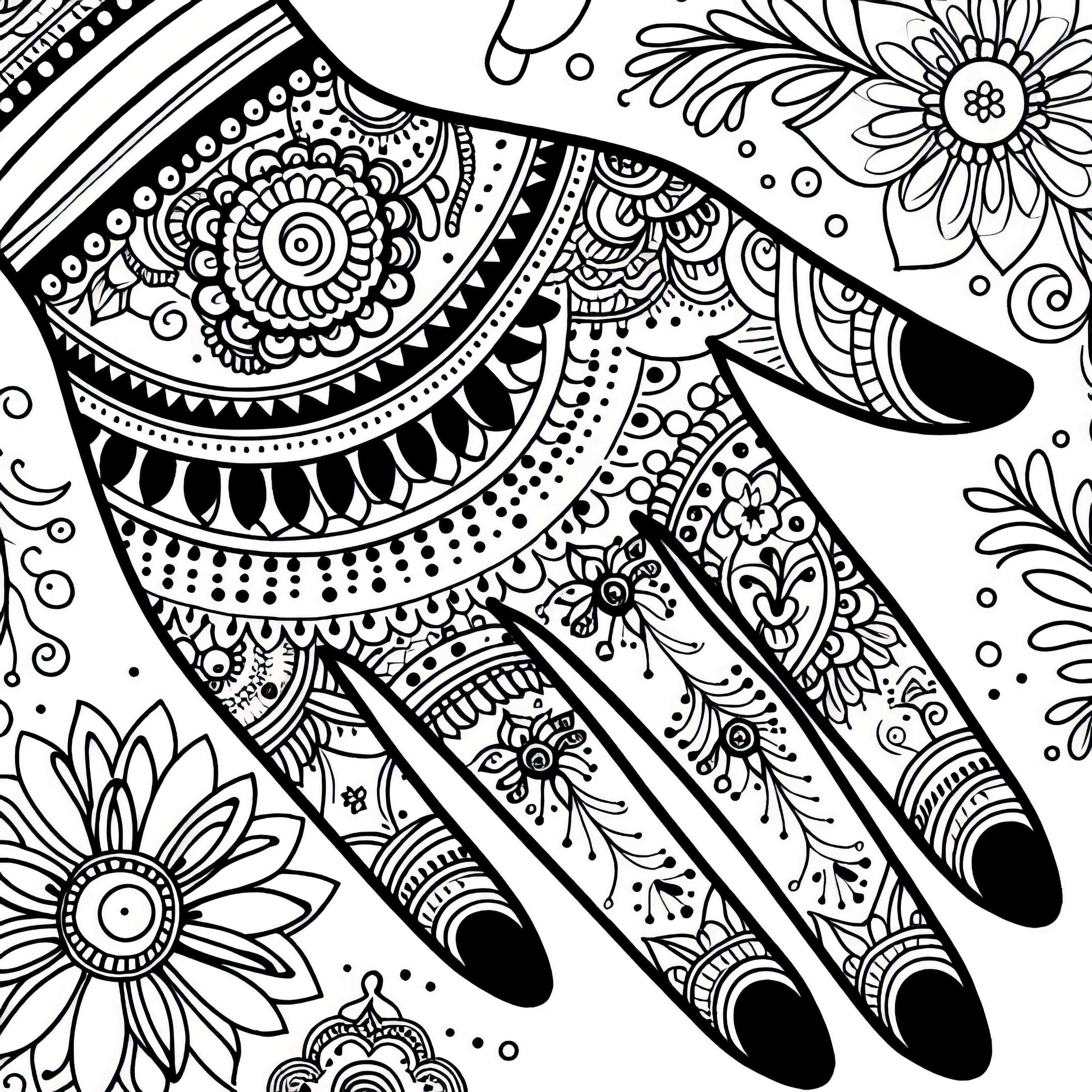 Main avec motif henna modèle de coloriage pour les filles à partir de douze ans – Image à colorier gratuite
