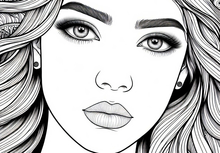 Portrait avec un regard émotionnel - Modèle de coloriage gratuit pour les filles à partir de douze ans Portrait avec regard émotionnel – Modèle à colorier gratuit pour filles à partir de douze ans