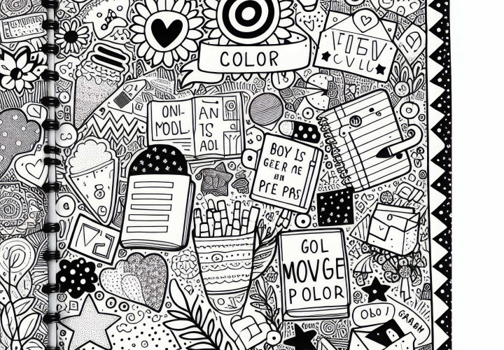 Cahier avec dessins, autocollants et slogans motivants - Modèle de coloriage pour les filles à partir de douze ans, gratuit