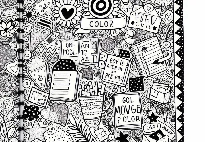 Cahier avec dessins, autocollants et slogans motivants - Modèle de coloriage pour les filles à partir de douze ans, gratuit
