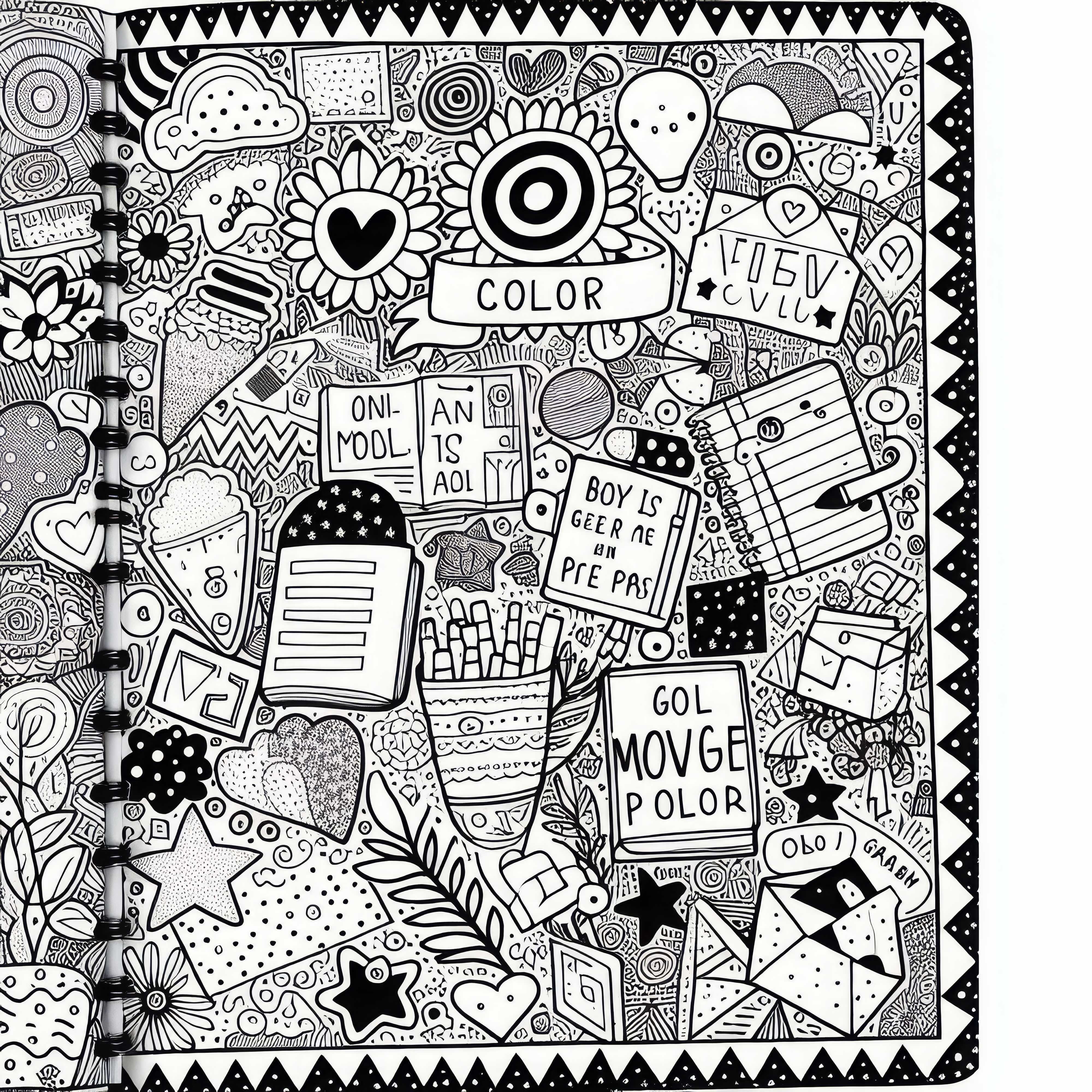 Carnet avec dessins, autocollants et phrases inspirantes - Modèle à colorier pour les filles à partir de douze ans, gratuit