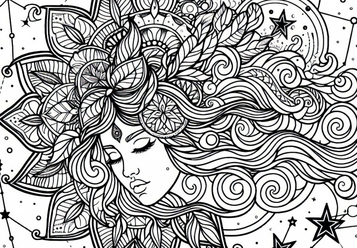 Modèle de coloriage de signe astrologique gratuit pour les filles de plus de douze ans