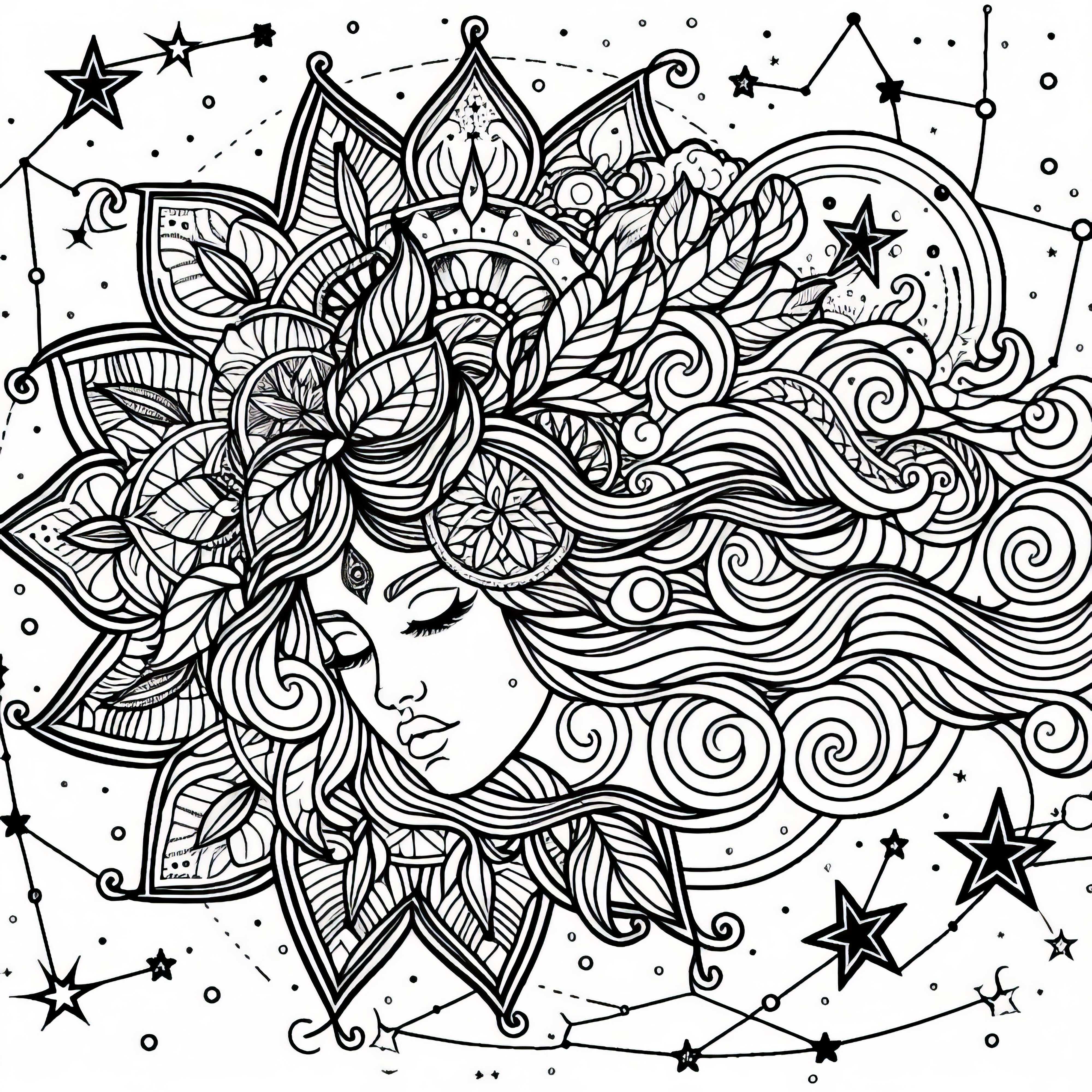 Modèle de coloriage de signe astrologique gratuit pour les filles à partir de douze ans