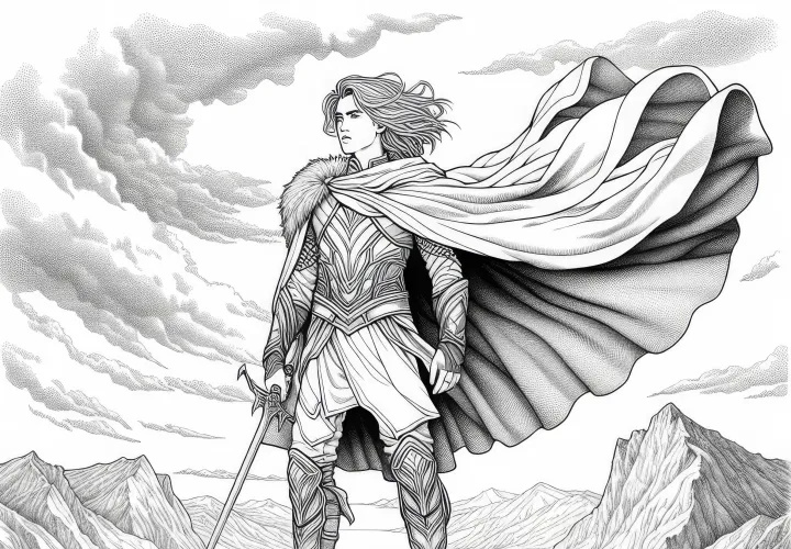 Personnage en uniforme fantasy sur des rochers - coloriage gratuit pour filles à partir de douze ans