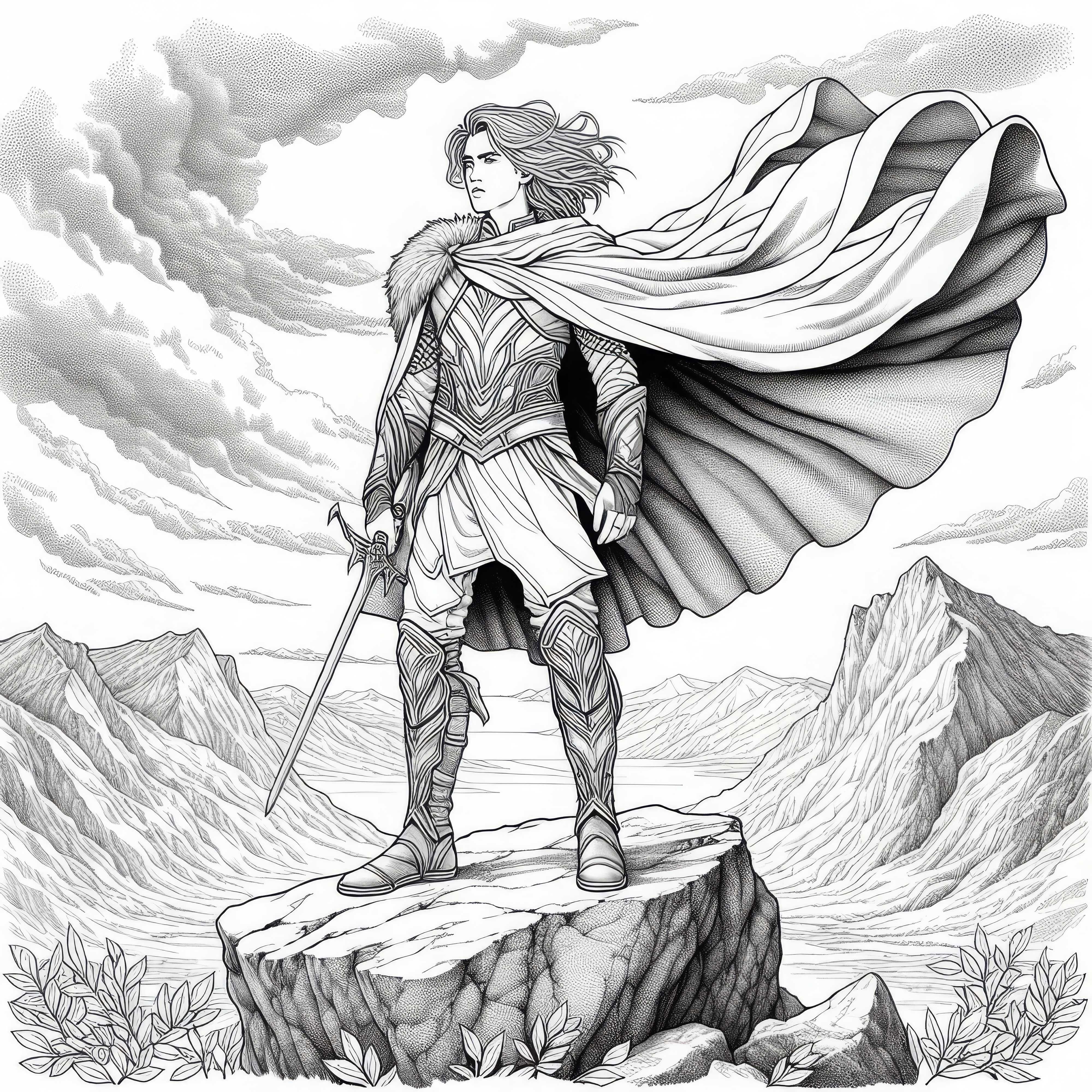 Personnage en uniforme fantastique sur des rochers - Image à colorier pour filles à partir de douze ans, gratuite