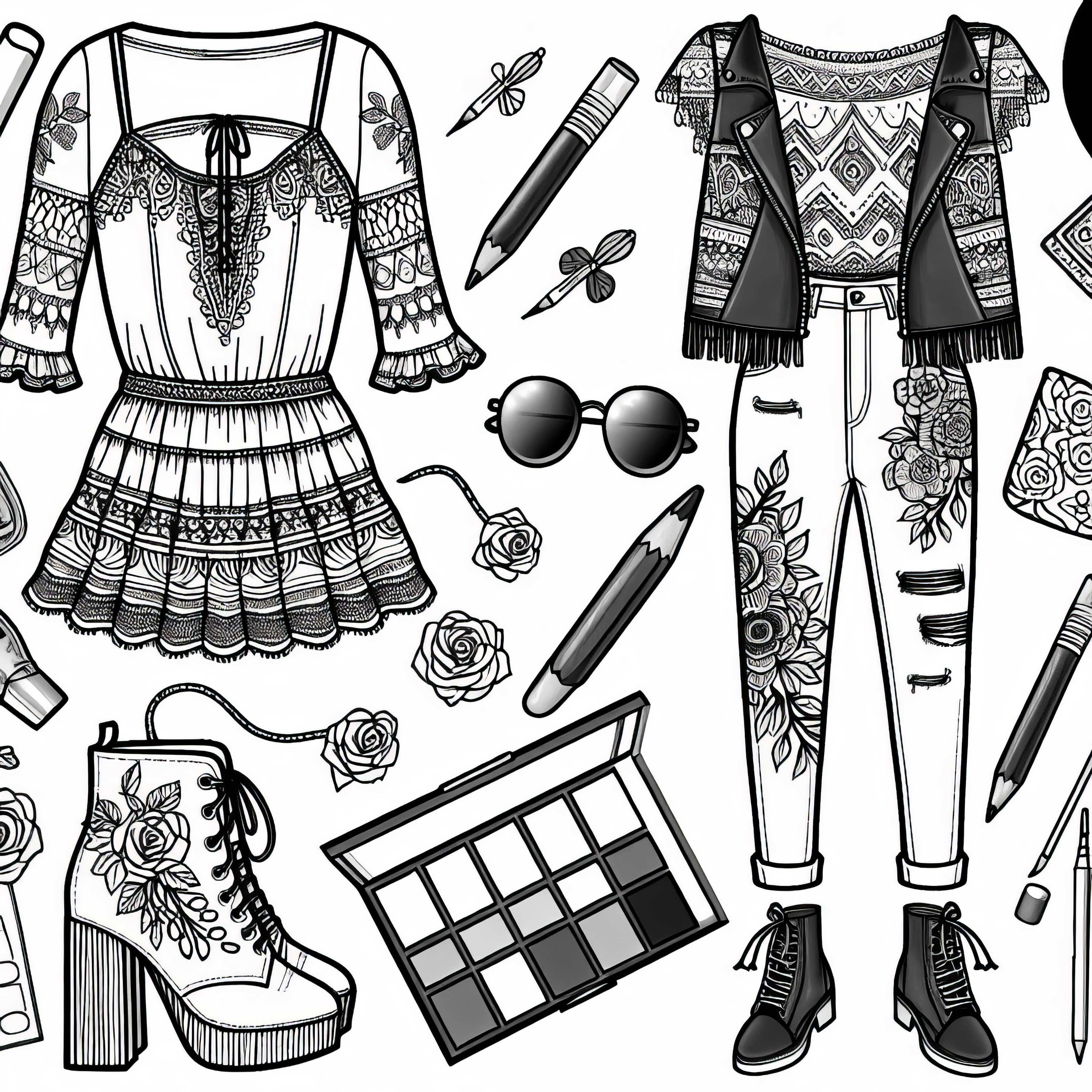 Modèle de vêtements de mode - Dessin à colorier pour filles à partir de douze ans, gratuit