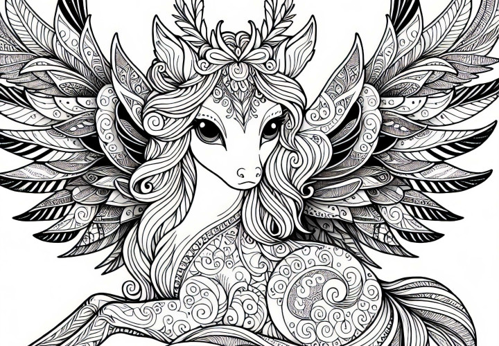 Animal magique avec des ailes – Dessin à colorier pour les filles à partir de douze ans