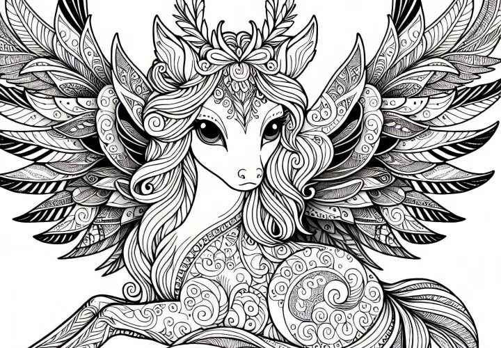 Animal magique avec des ailes – Dessin à colorier pour les filles à partir de douze ans