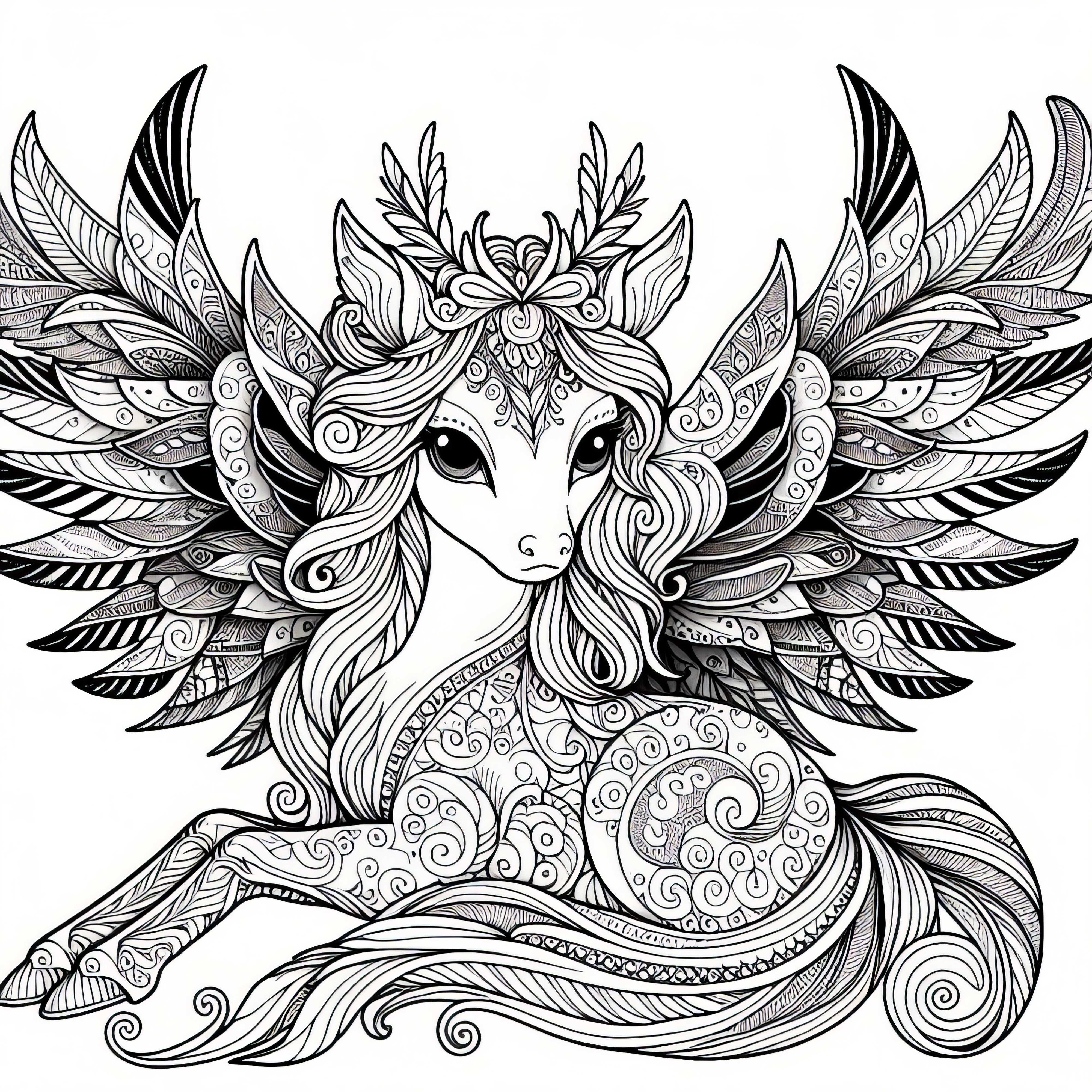 Animal magique avec des ailes – Dessin à colorier pour filles à partir de douze ans