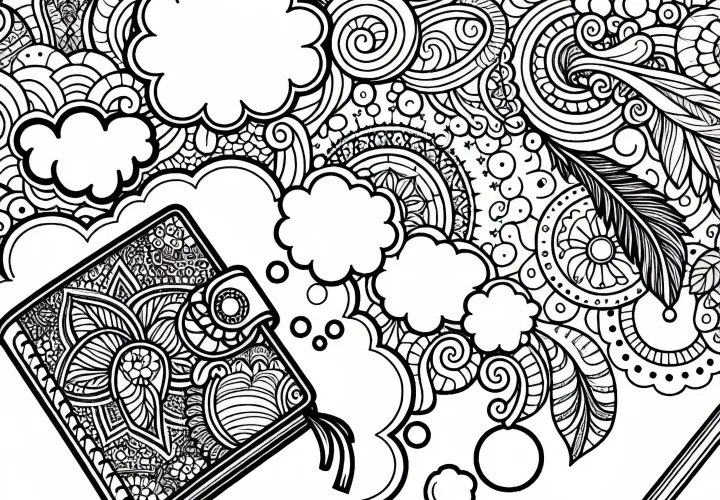 Journal de rêves avec des bulles de pensées - Modèle à colorier pour les filles à partir de douze ans gratuit
