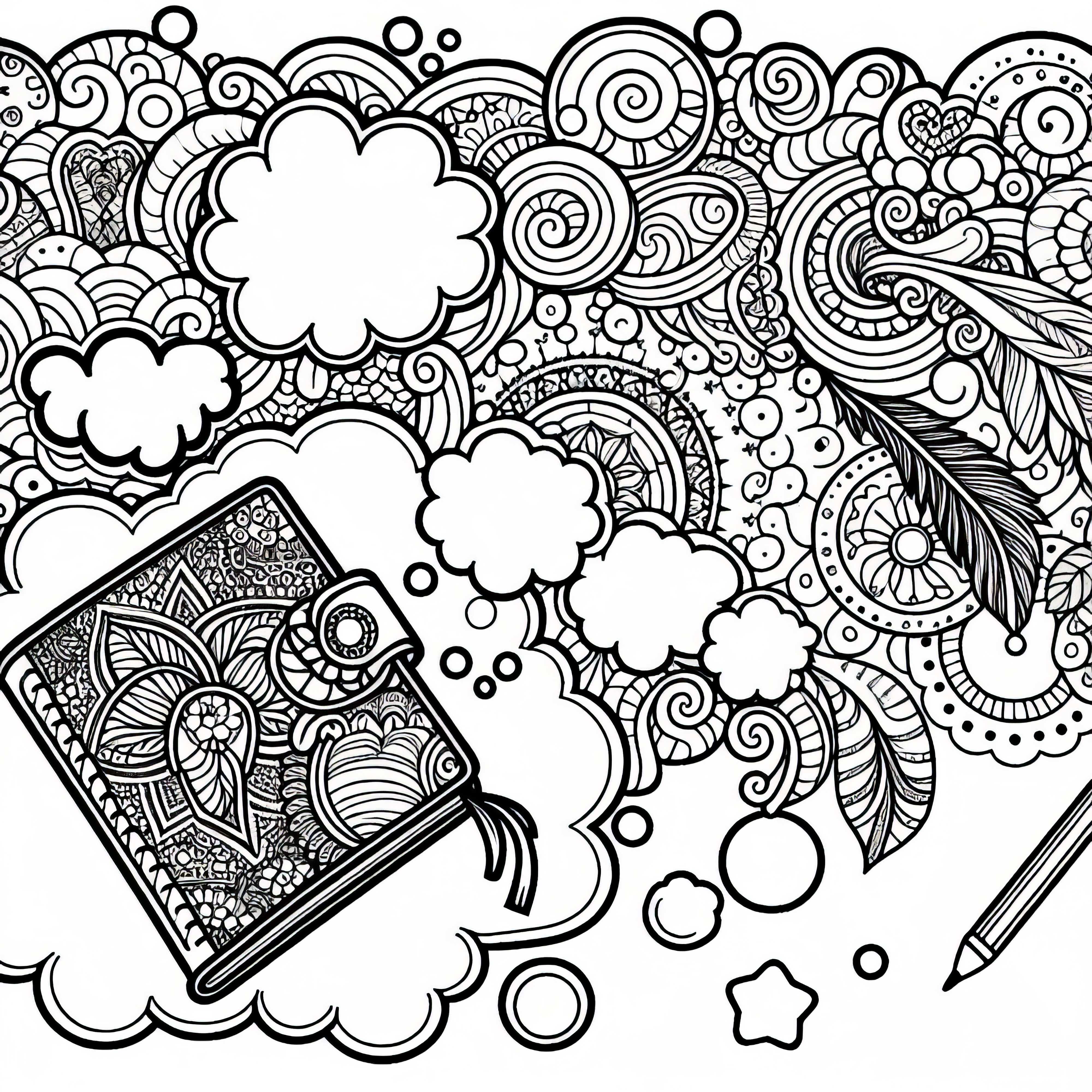 Journal de rêve avec des bulles de pensées - Modèle à colorier gratuit pour les filles à partir de douze ans