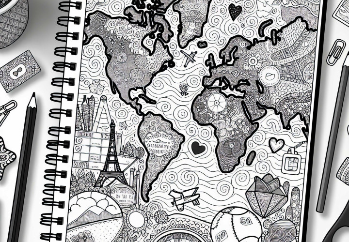 Journal avec carte - Dessin à colorier pour filles à partir de douze ans gratuitement