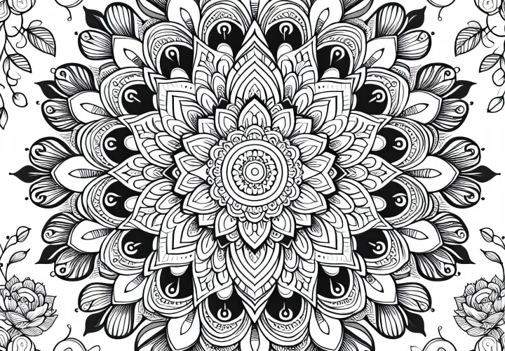 Mandala avec des motifs floraux - Dessin à colorier pour adultes gratuit
