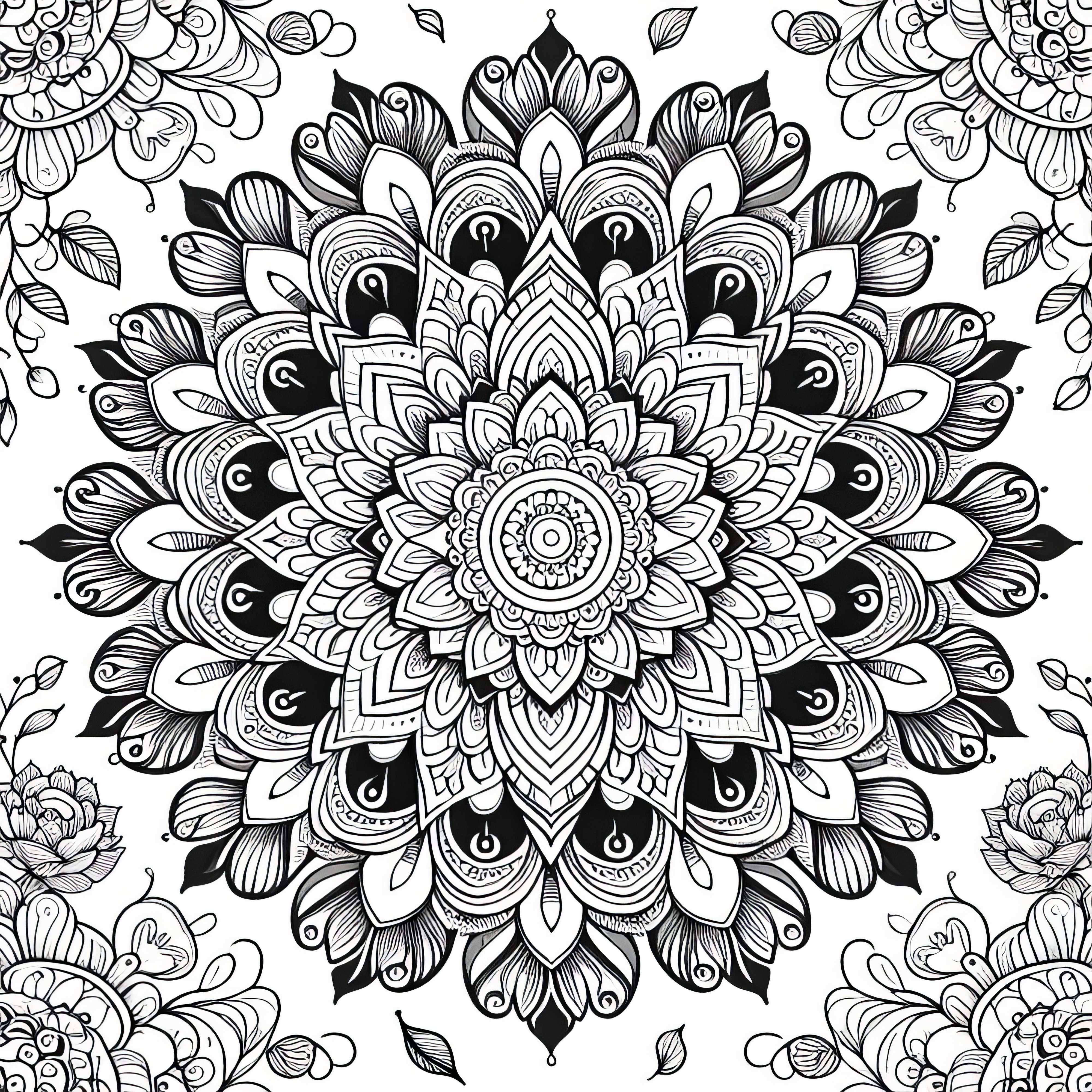 Mandala avec des motifs floraux - Dessin à colorier pour adultes gratuit